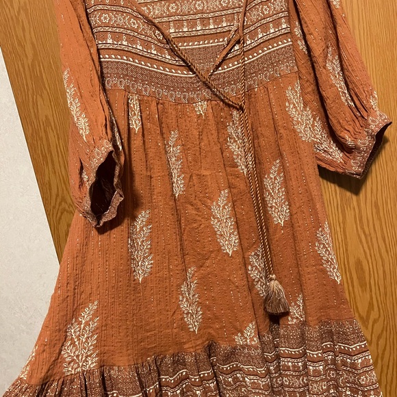 Daughters of India Mishka Mini Dress Chai Size Medium Boho Puff Sleeve Cotton - Picture 9 of 13